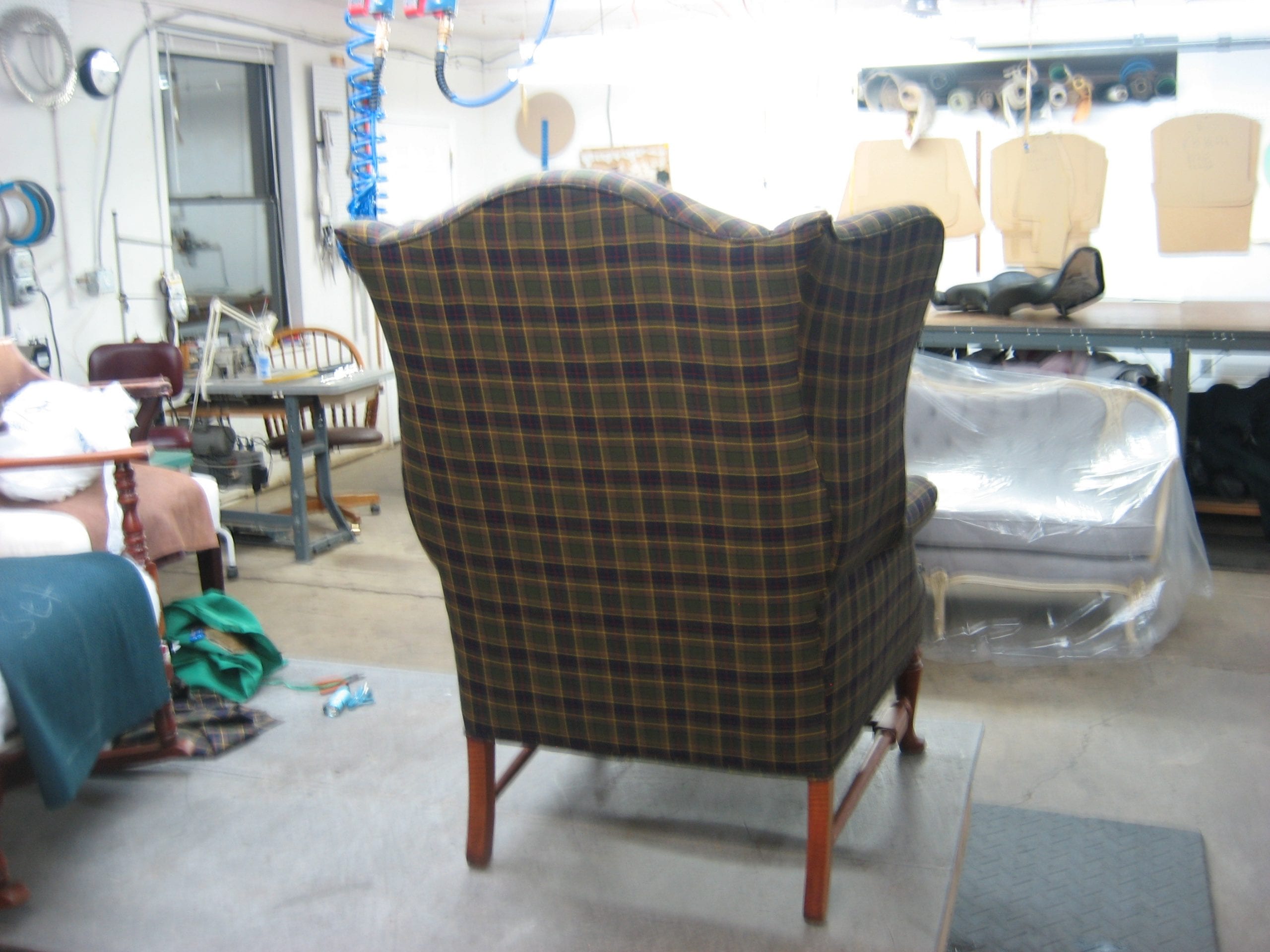 Wingback Chair With Plaid Fabric Replacement Upholstery Shop