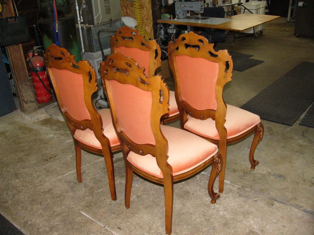 4 Orange chairs upholstered