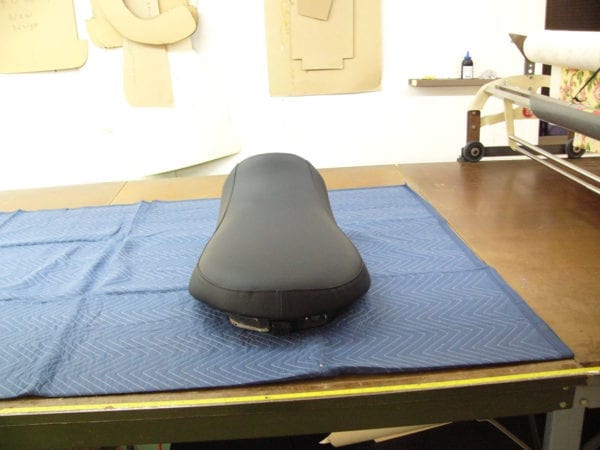 Motorcycle Gray and Black Seat Reupholstered