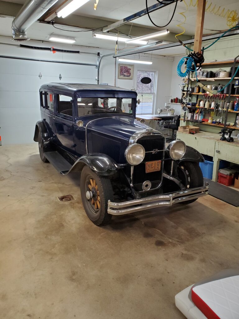 Blue Buick 1930 Antique Car we Upholstered