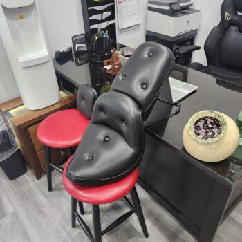 motorcycle seat upholstery Pennsylvania black leather motorcycle seat restoration custom motorcycle seat PA