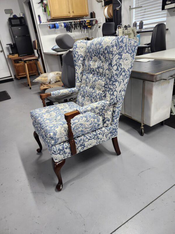 Ethan Allen wingback chair upholstery New Jersey antique wingback chair restoration NJ