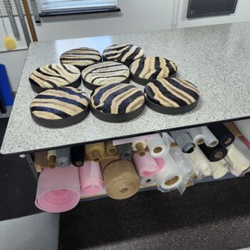 Bar Stool Upholstery Hoboken NJ | Custom Zebra Print Round Stools 1 custom bar stool upholstery New Jersey round bar stool reupholstery NJ commercial bar stool upholstery Hudson County NJ zebra print bar stool custom bar stool fabric replacement near Hoboken NJ