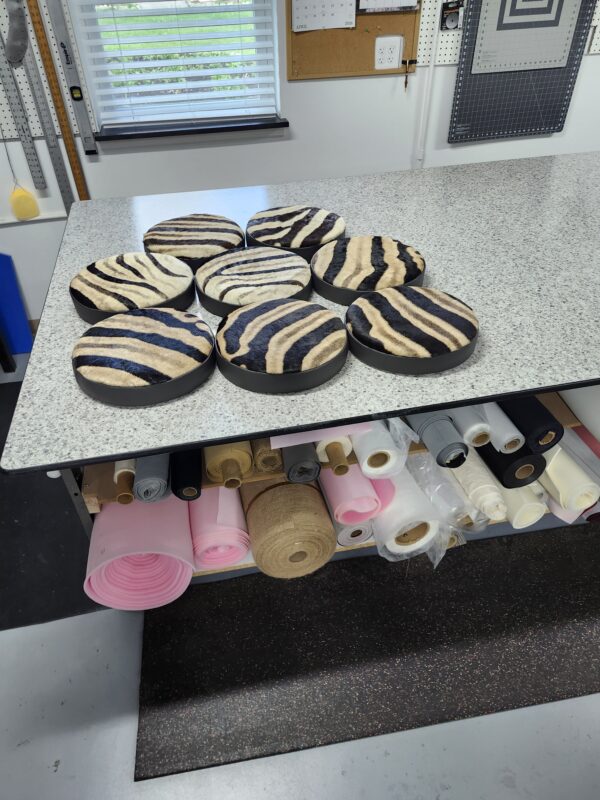 custom bar stool upholstery New Jersey round bar stool reupholstery NJ commercial bar stool upholstery Hudson County NJ zebra print bar stool custom bar stool fabric replacement near Hoboken NJ